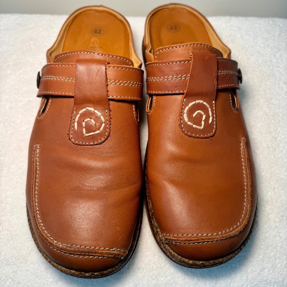 Spring Step Mazo LBR Tan Leather Handmade Clogs Mules Women 42